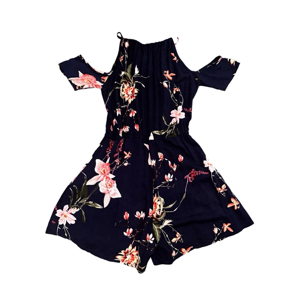 Navy Blue Floral Summer Romper Loose Fit